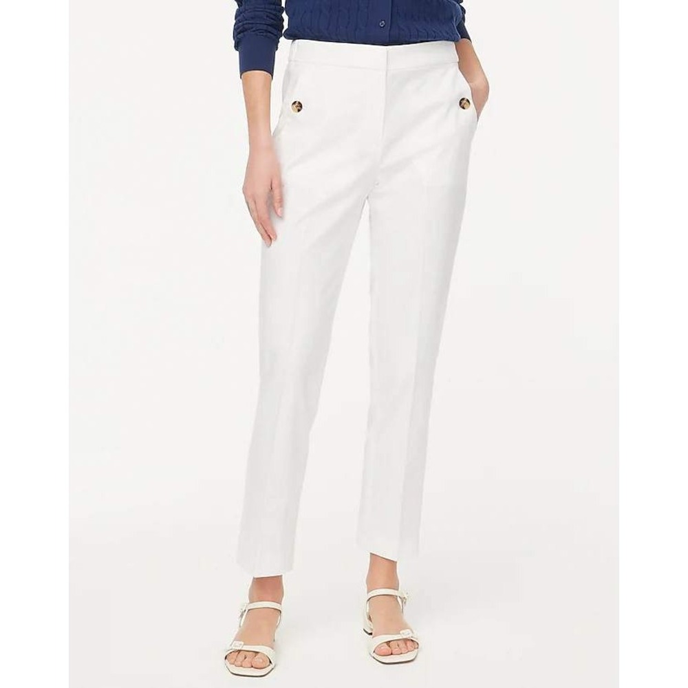 J.Crew Women's Size 0 White Button Accent Sailor Ankle Pants Linen Blend NWT $98